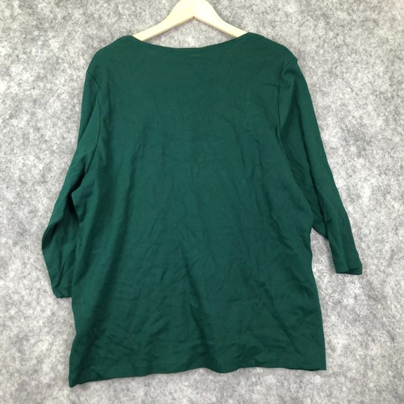 Karen Scott Christmas Holiday Top Size 2X Green 3/4 Sleeve Embellished Jeweled - Picture 6 of 7